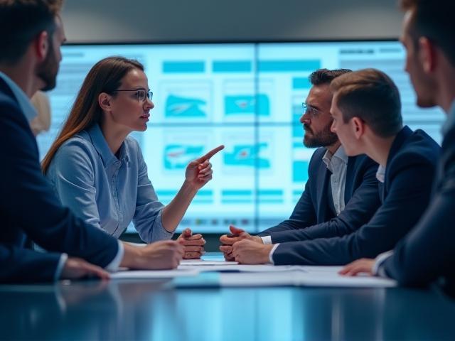 People collaborating around a table with charts